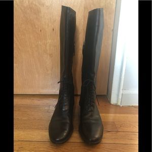 Classic Burberry black leather laceup riding boots